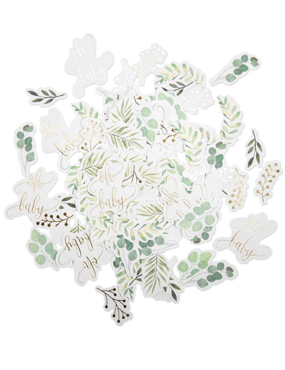 Confettis oh baby végétal et eucalyptus pour baby shower vert et or