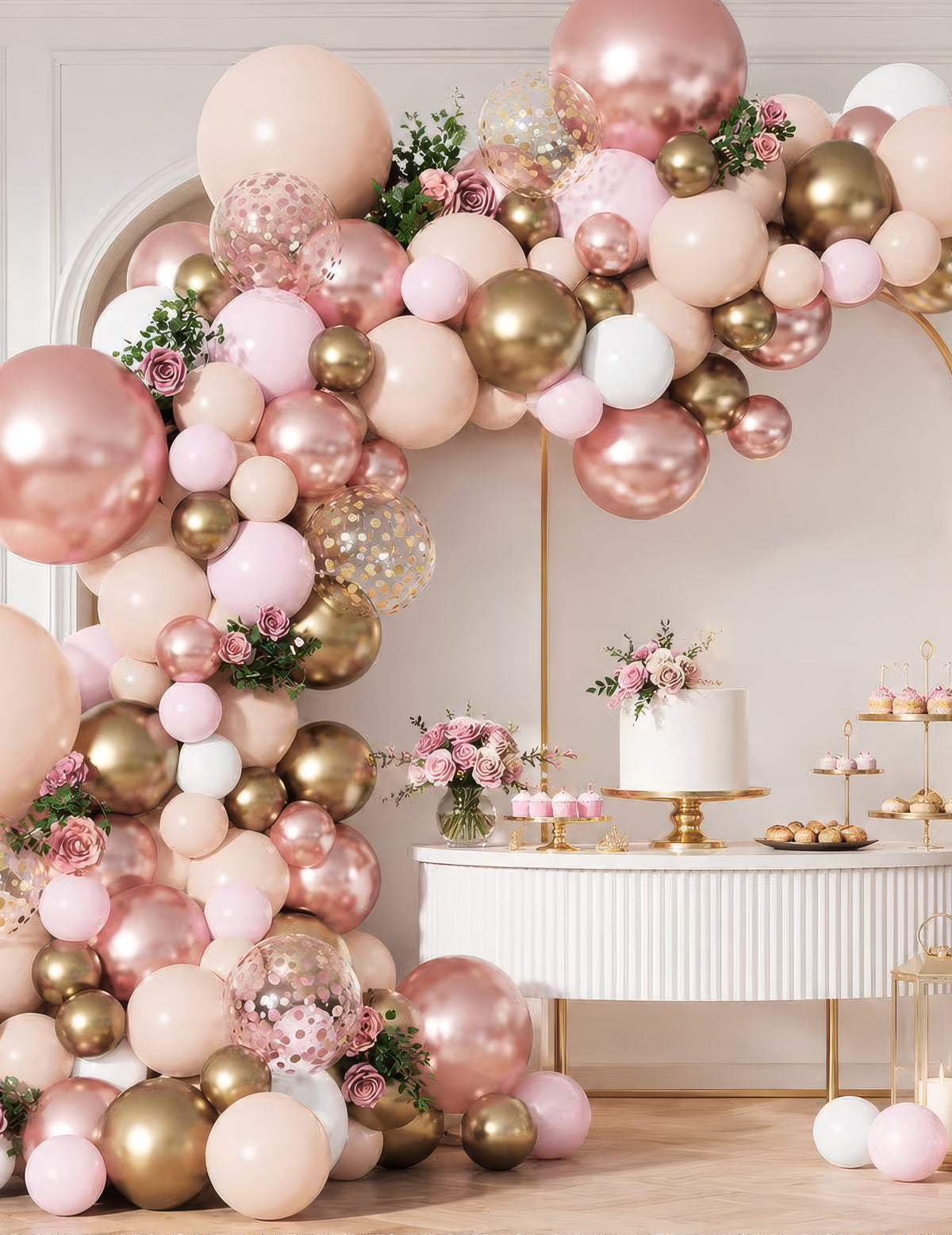 100 mini globos de látex metalizados oro rosa de 13cm para fiestas