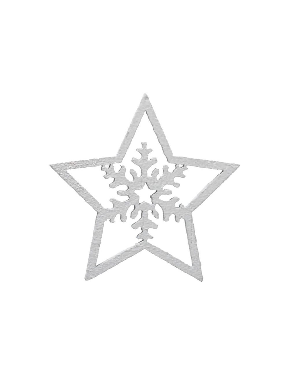 Gros plan sur le motif flocon des petites décorations étoiles pour fête blanches en bois et flocons