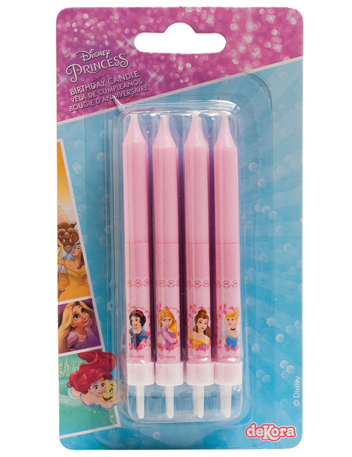 Vue de l'emballage des bougies anniversaire Princesses Disney