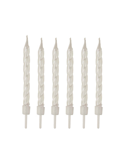 Bougies d'anniversaire spirales pour gâteau blanches nacrées