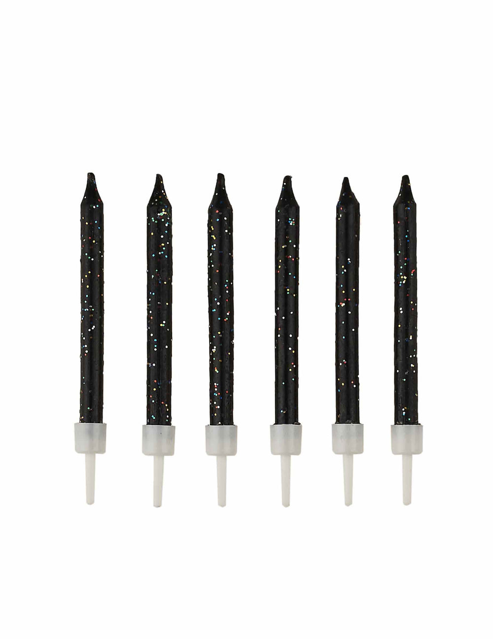 12 bougies à paillettes noires avec bobèches