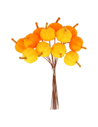 12 Mini calabazas con tallo en terciopelo naranja 13 cm