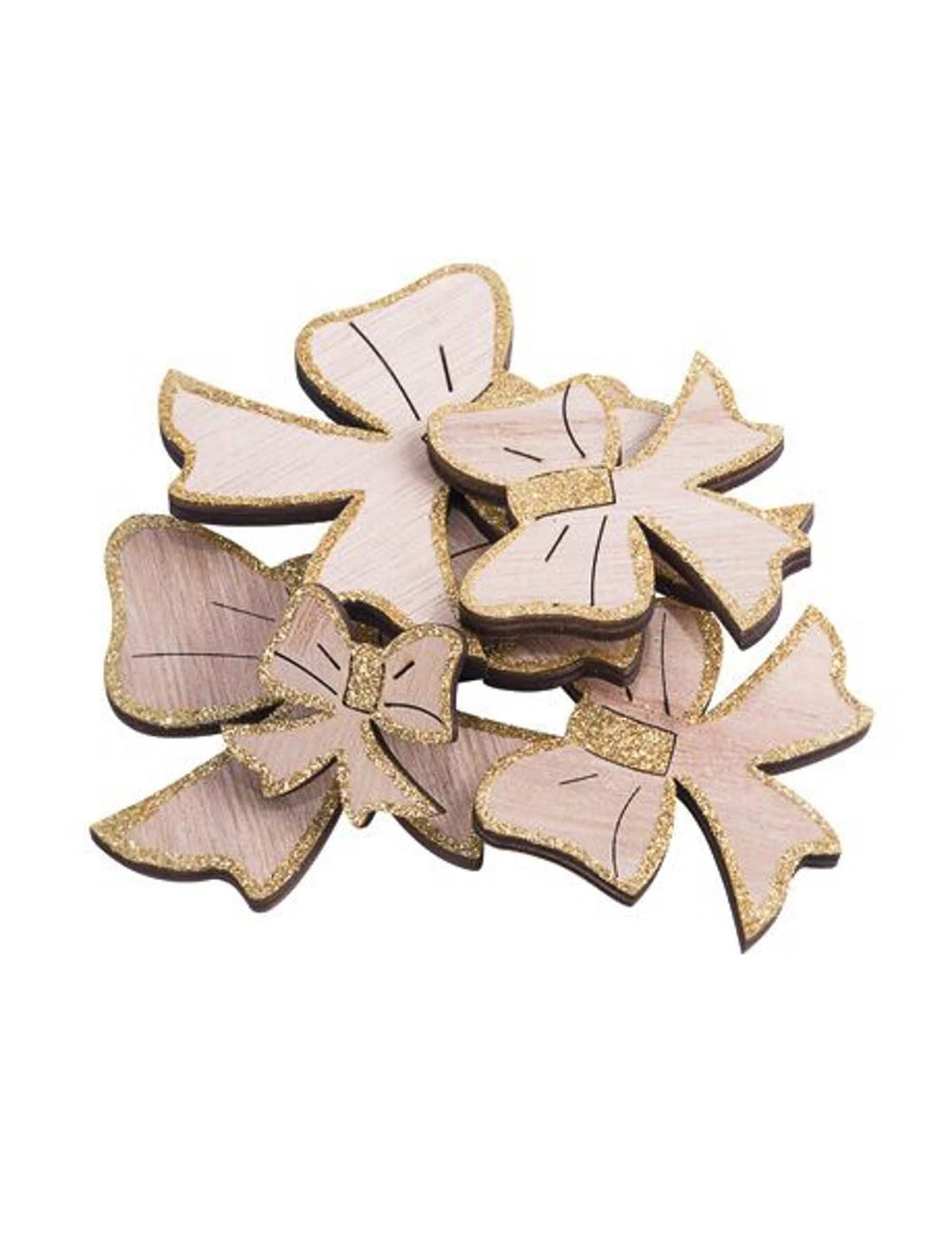 12 nœuds en bois de Noël pour décoration avec paillettes or