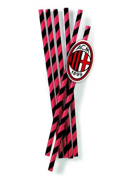 Pajitas Milan de cartón rayadas rojo y negro con logo
