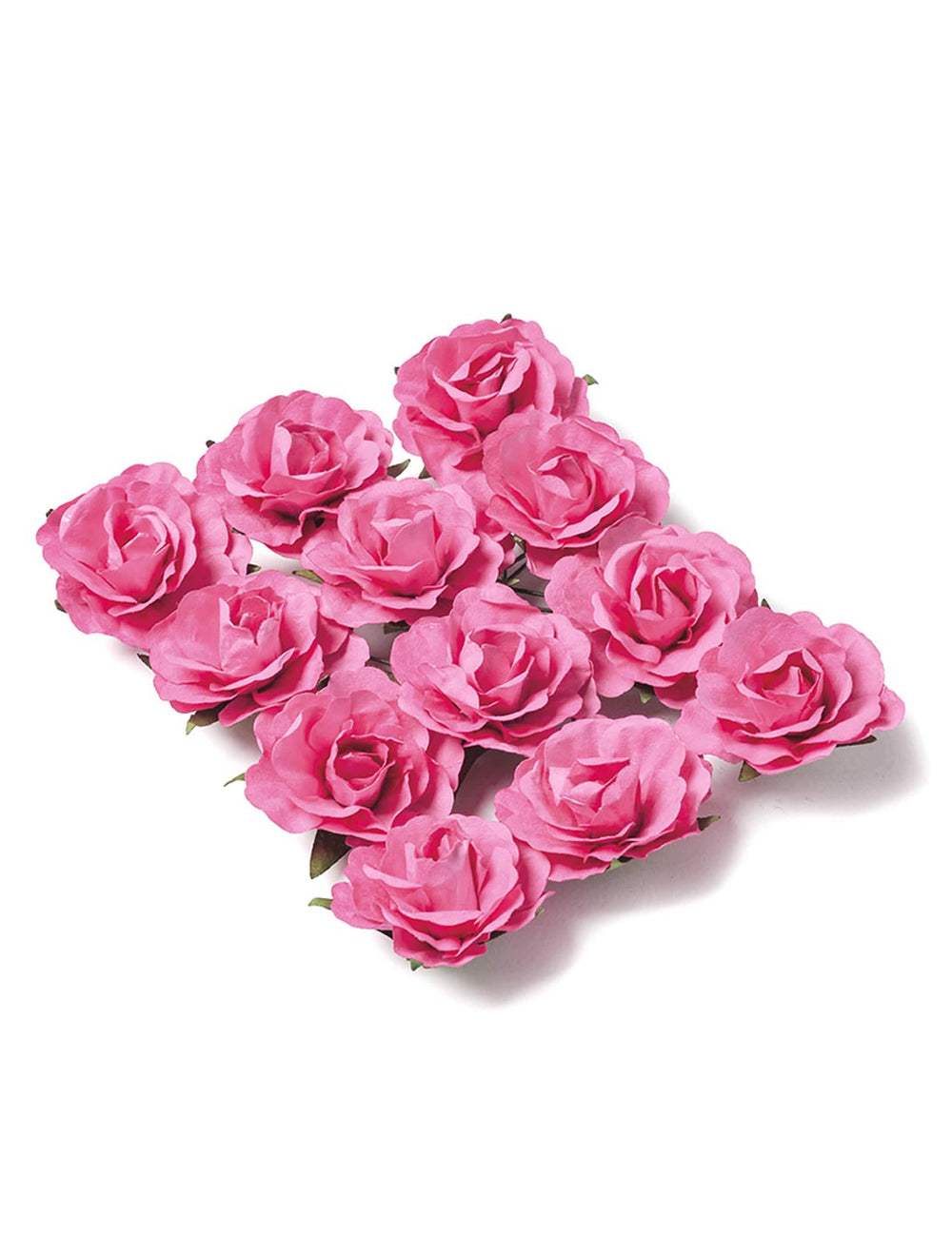 12 rosas para pinchar flores para decoración fucsia de papel