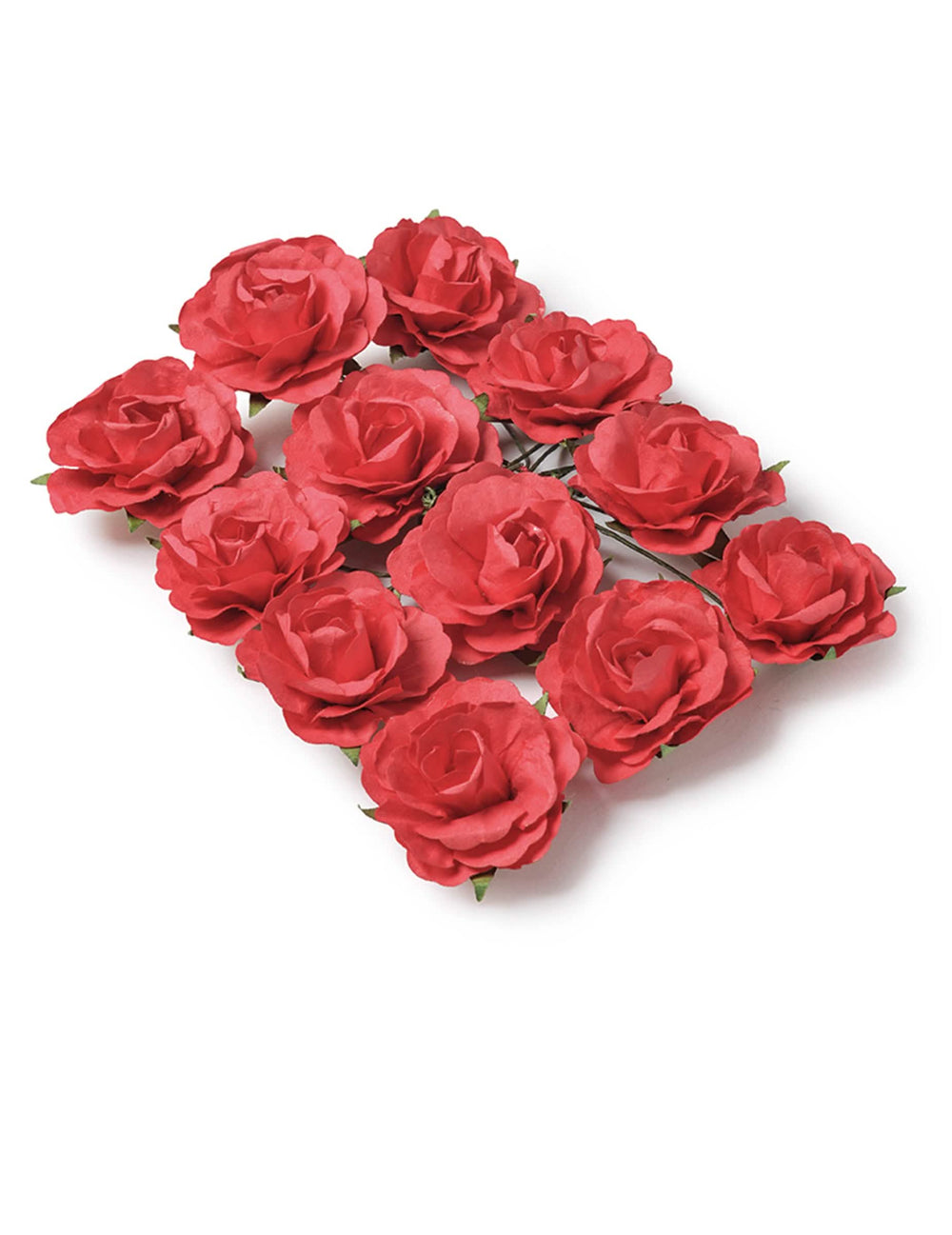 12 rosas para pinchar para decoración rojas con tallo metálico