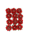 12 rosas de papel con tallo rojo y dorado 3,5 cm