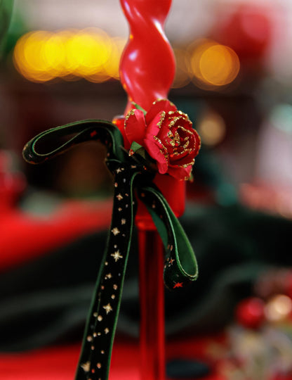 12 rosas de papel con tallo rojo y dorado 3,5 cm