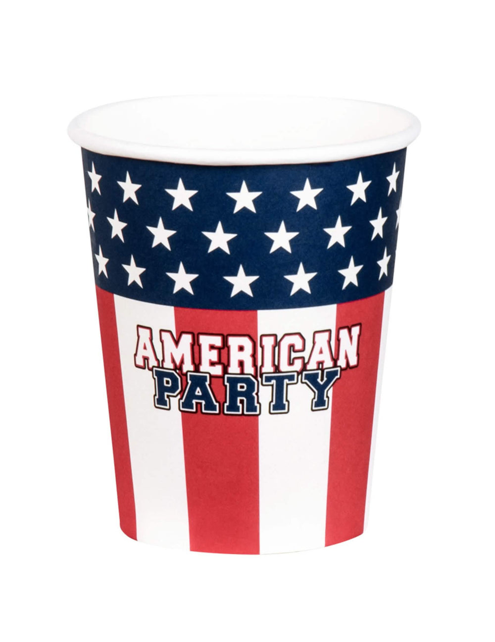 Montaje en pirámide con serpentinas de vasos de cartón American party