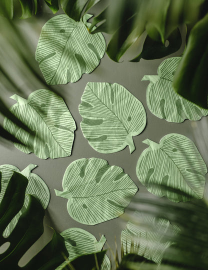 12 servilletas de papel con hoja de monstera verdes 29,1 x 36 cm