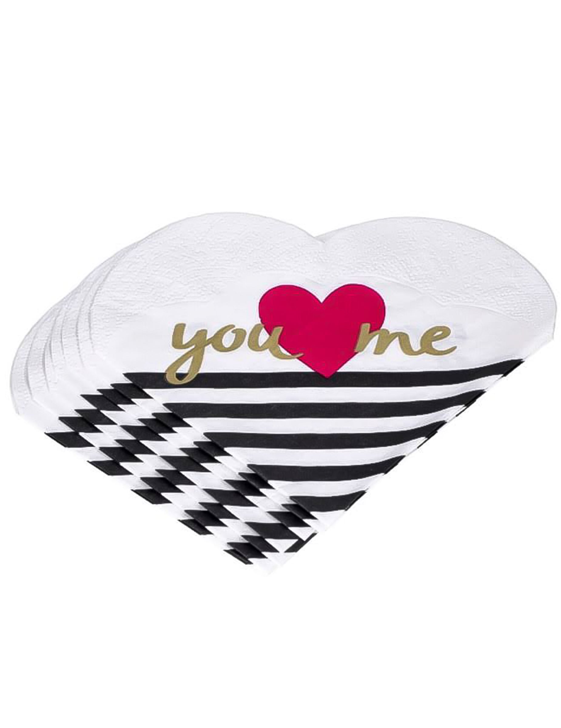 Vue de la pile du lot de serviettes en papier forme cœur you & me pour fête