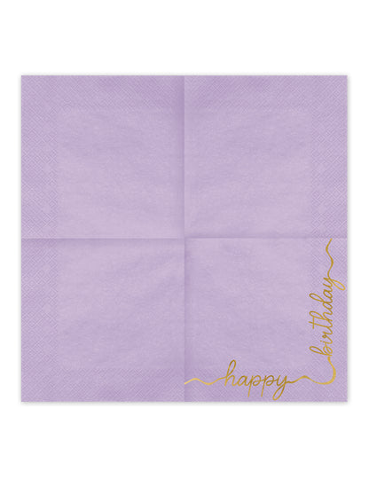 12 Servilletas de papel Happy Birthday pastel y oro 33 × 33 cm