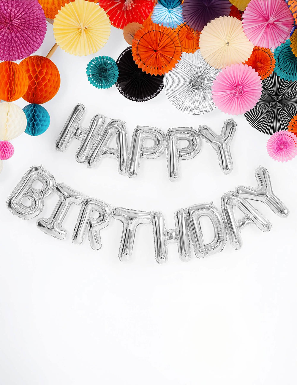 Guirnalda de 13 globos de aluminio letras Happy Birthday para fiesta de cumpleaños plateado