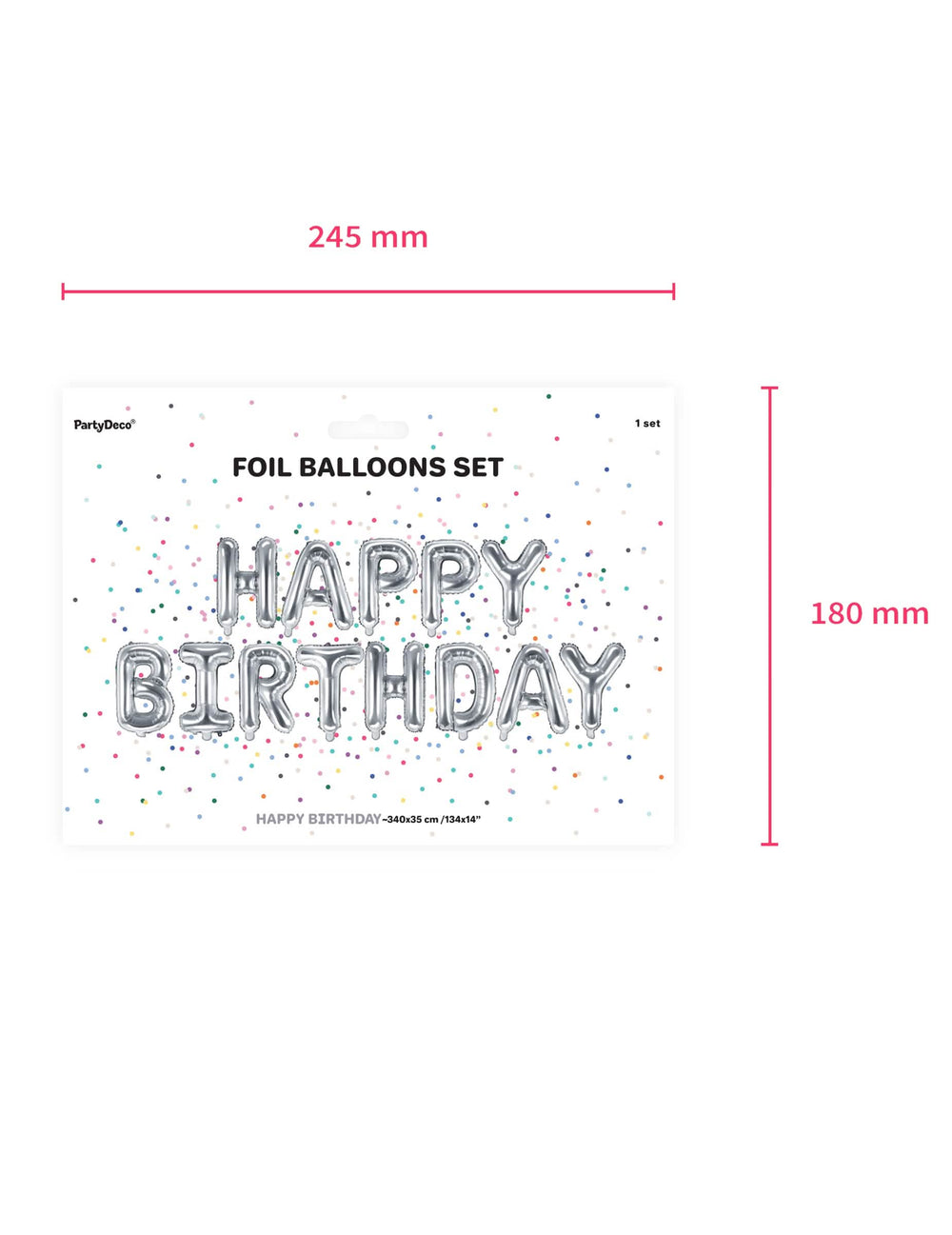 Dimensiones del embalaje de la guirnalda de 13 globos de aluminio con letras Happy Birthday
