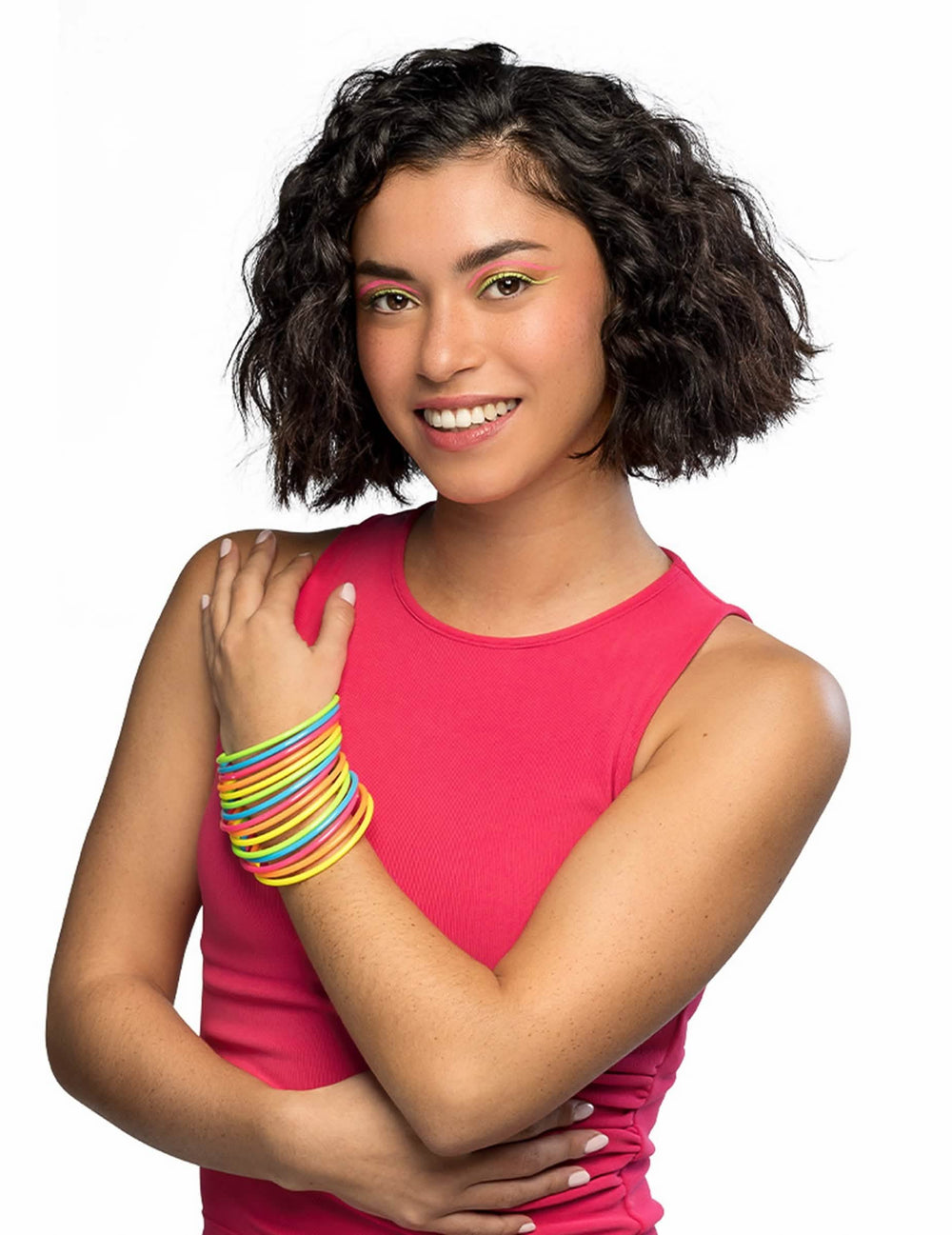 Détail des bracelets portés des 15 Bracelets multicolores fluos pour femme néon