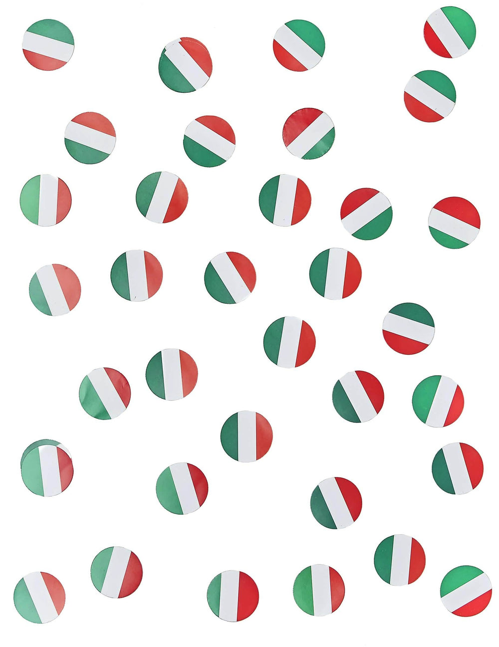 Vista de varias piezas de los confetis de mesa bandera italia