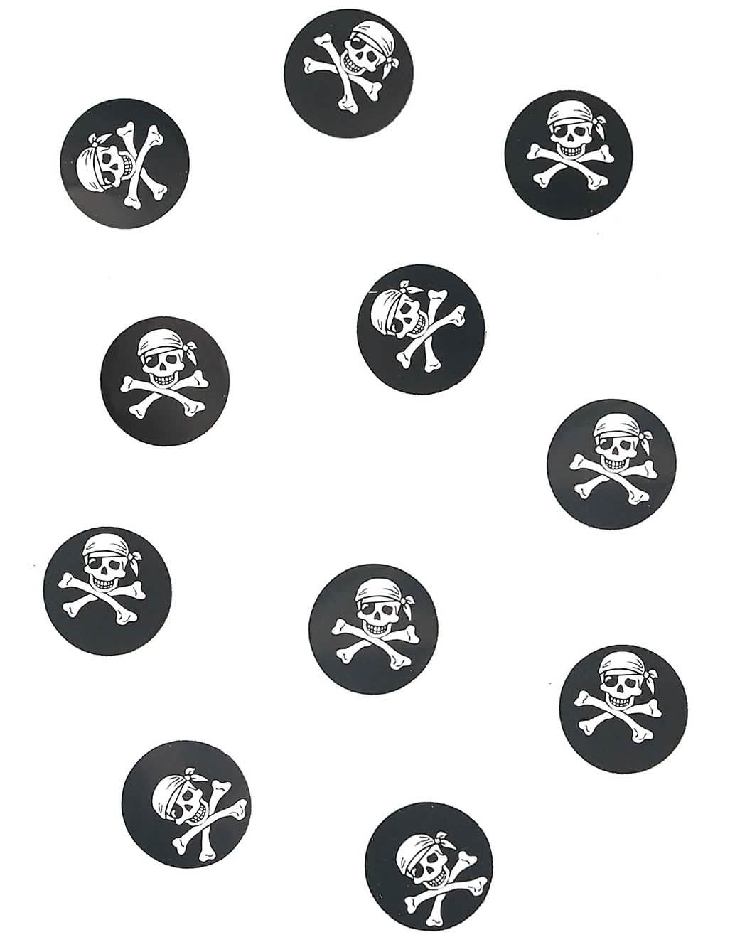 Confettis de table pirate pour fête noir et blanc avec tête de mort
