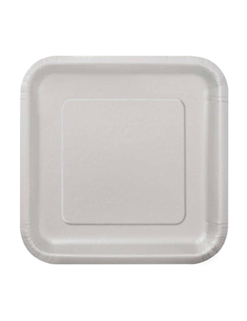 Pequeños platos de cartón plateados de forma cuadrada