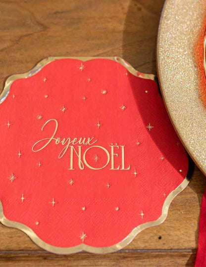 16 servilletas Feliz Navidad atemporal rojo y dorado 32 x 32 cm