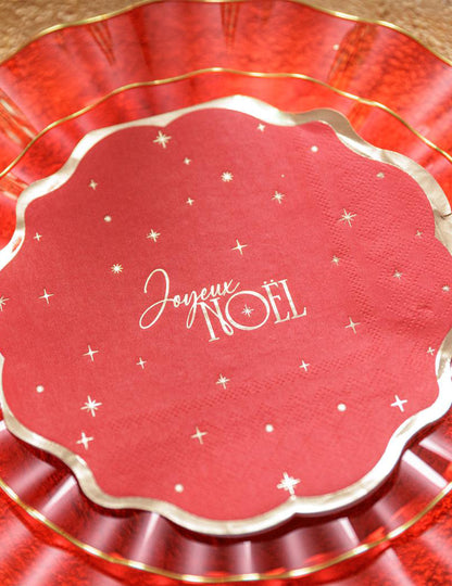 16 servilletas Feliz Navidad atemporal rojo y dorado 32 x 32 cm