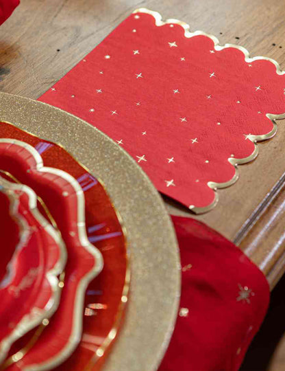 16 servilletas Navidad atemporal rojo y dorado 33 x 33 cm