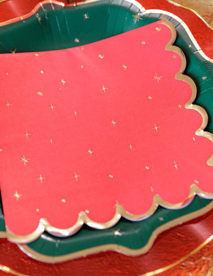 16 servilletas Navidad atemporal rojo y dorado 33 x 33 cm