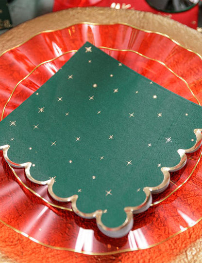 16 servilletas Navidad atemporal verde inglés y dorado 33 x 33 cm