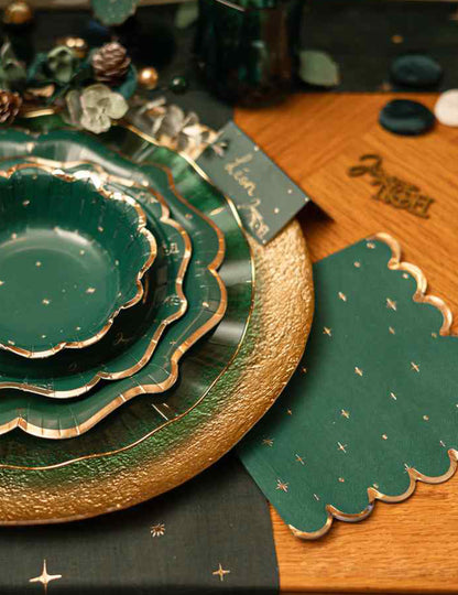 16 servilletas Navidad atemporal verde inglés y dorado 33 x 33 cm