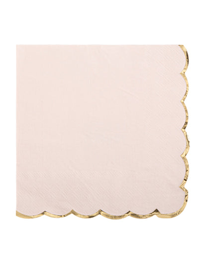 Serviettes en papier à bords festonnés pour fête rose poudré et doré
