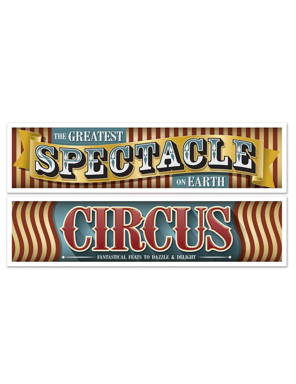 Banderolas de circo vintage para decoración de fiesta rojo y amarillo a rayas
