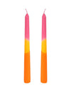2 Velas alargadas rosa, amarillo, naranja 25 cm