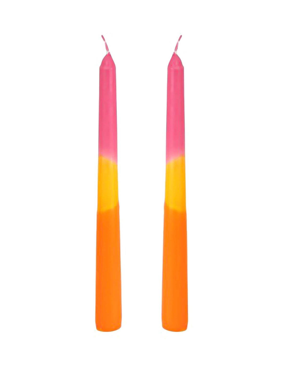 2 Velas alargadas rosa, amarillo, naranja 25 cm