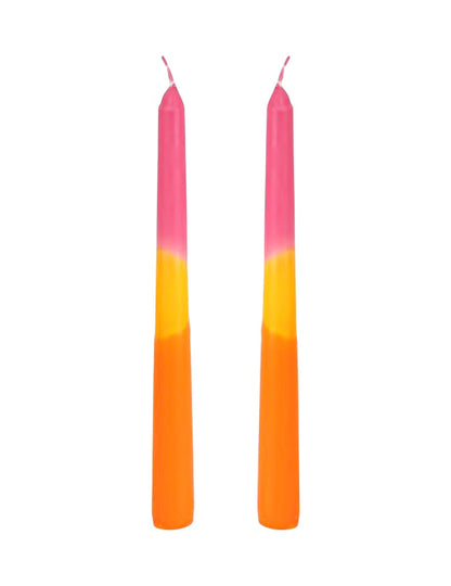 2 Velas alargadas rosa, amarillo, naranja 25 cm