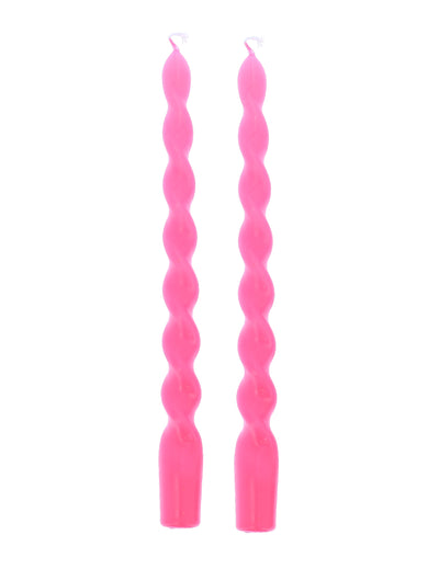 2 bougies chandelles torsadées rose