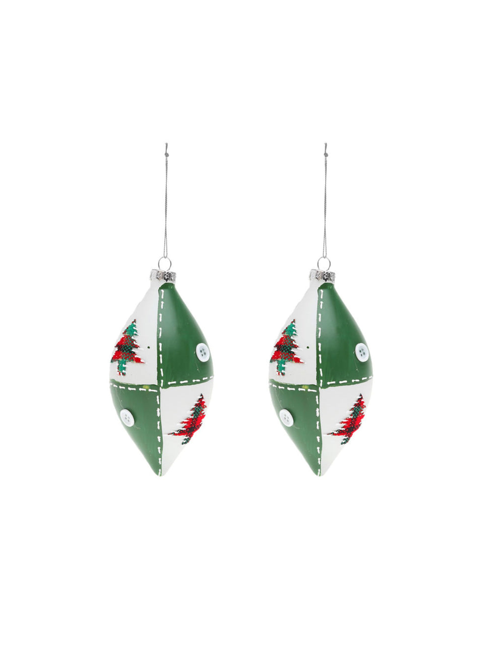 Lot de 2 boules en verre goutte motif sapin pour décoration de Noël blanches et vertes