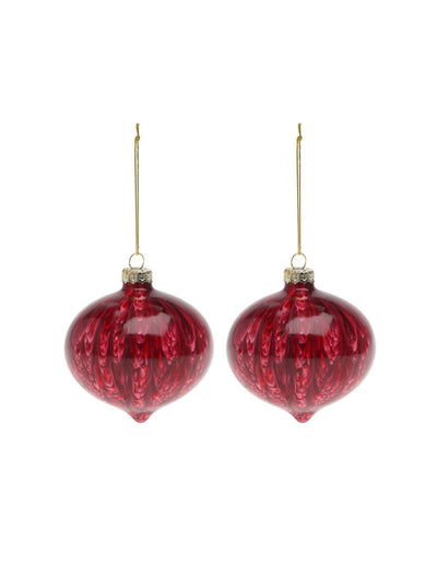 Boules en verre losange marbrées pour décoration rouge