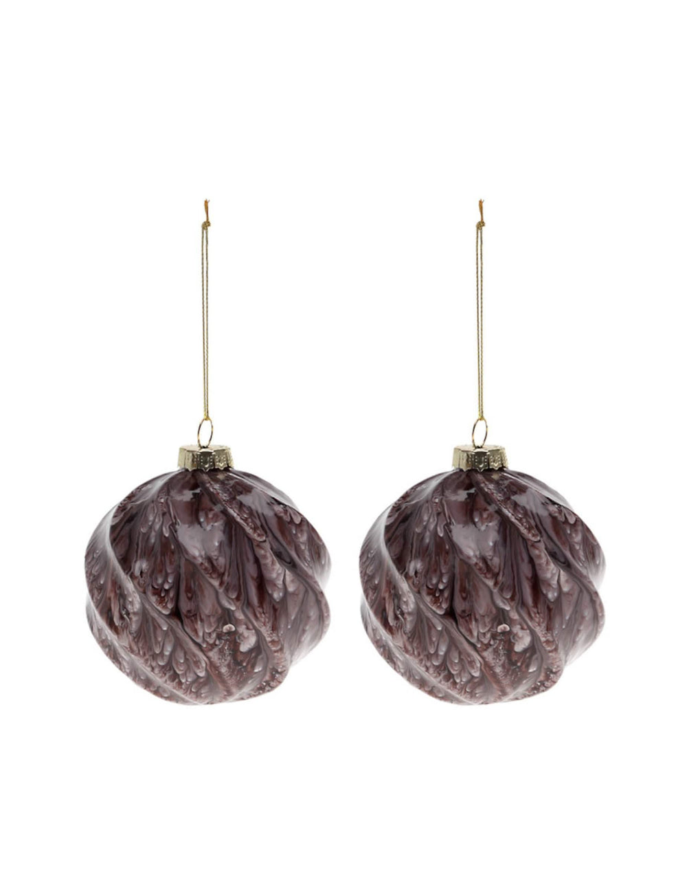 Lot de 2 boules en verre marbrées pour sapin de Noël marron effet écorce