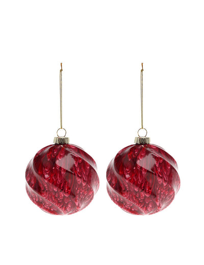 Boules en verre marbrées pour sapin de Noël rouge