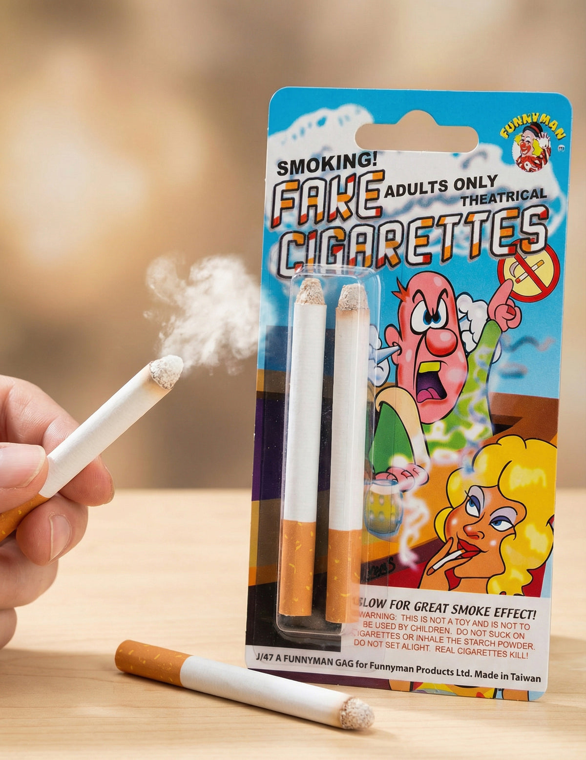 Fausses cigarettes farces et attrapes pour adulte fumantes blanc et orange