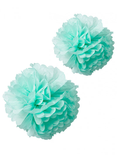 2 pompons en papier de soie menthe pour décoration vert menthe