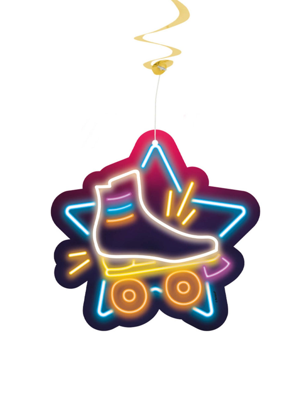 Medallón ilustrado de un patín de ruedas neón de las suspensiones espirales disco fever