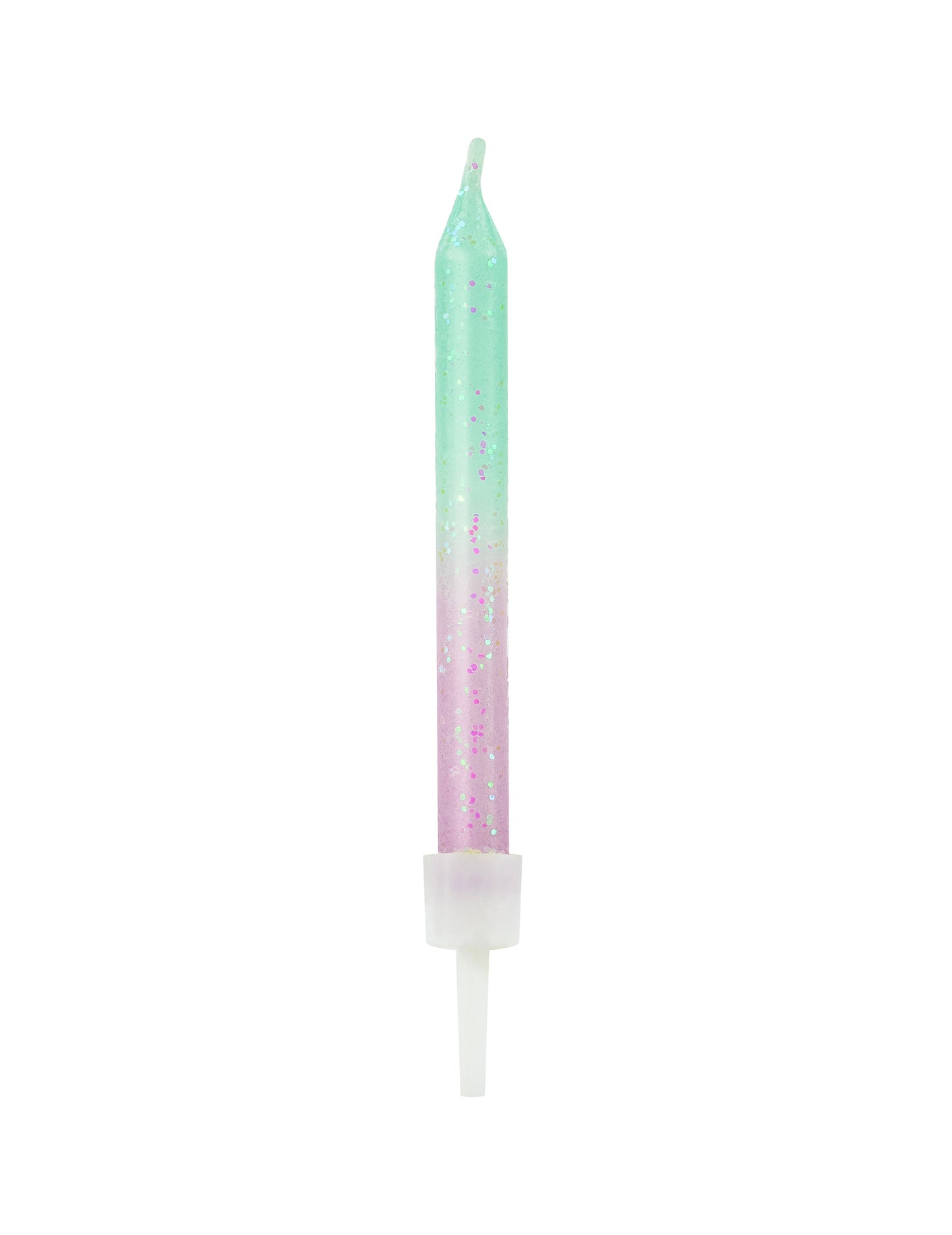 Bougies d'anniversaire iridescentes dégradé vert et rose pailleté