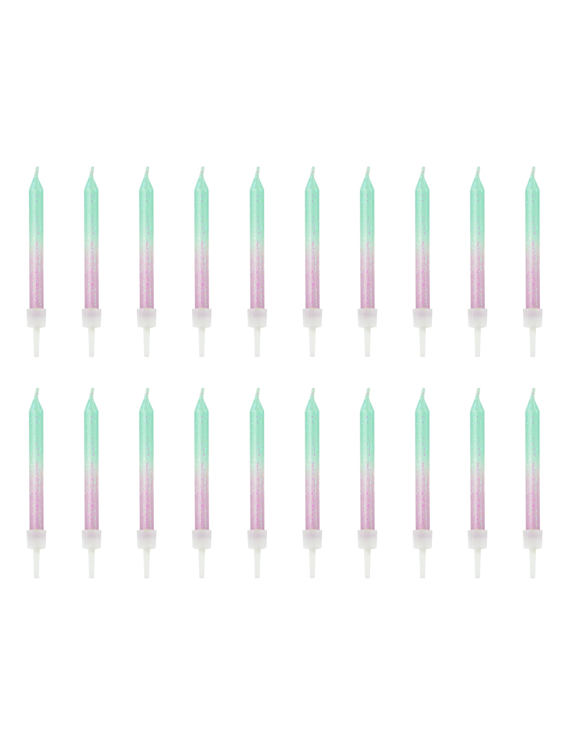 Vue de l'ensemble des 20 pièces des bougies d'anniversaire iridescentes