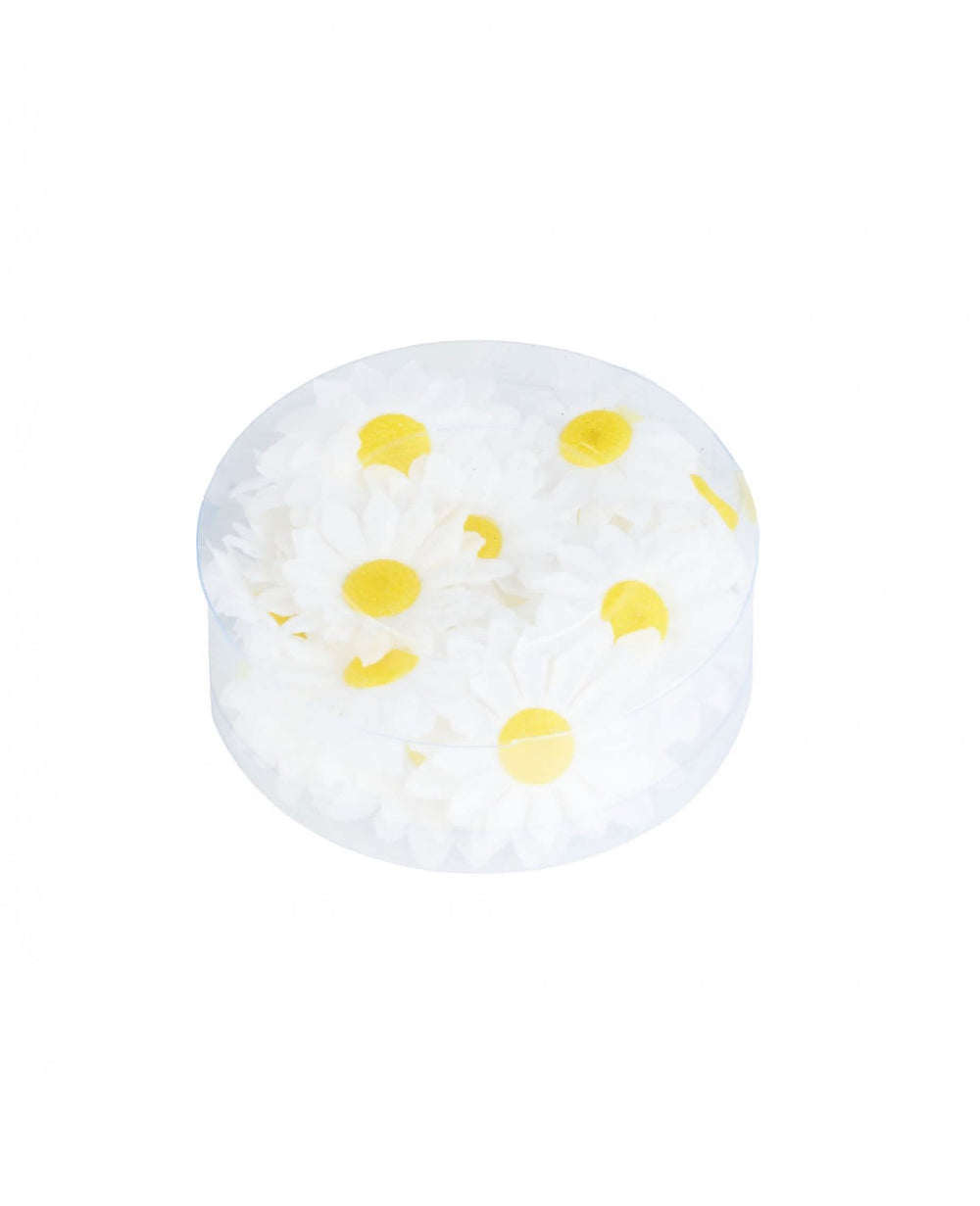 20 flores margaritas sintéticas para decoración blanco y amarillo