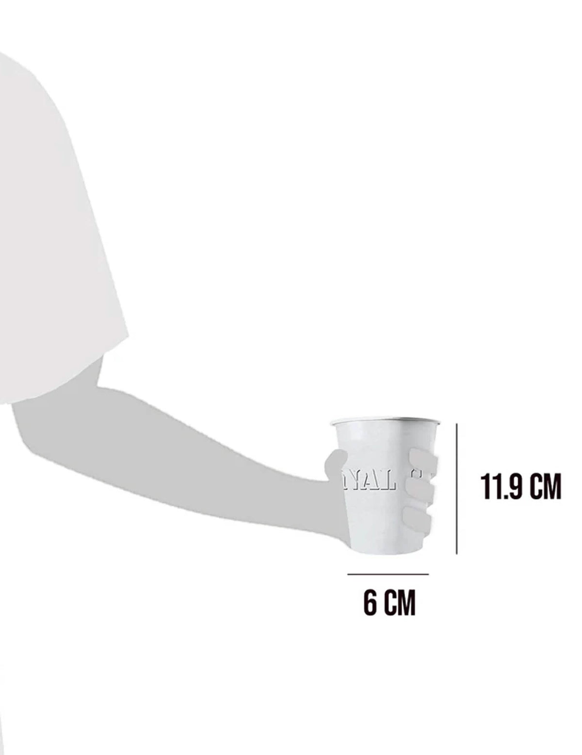 Detalle de las dimensiones de los vasos americanos de cartón reciclable blanco 53 cl