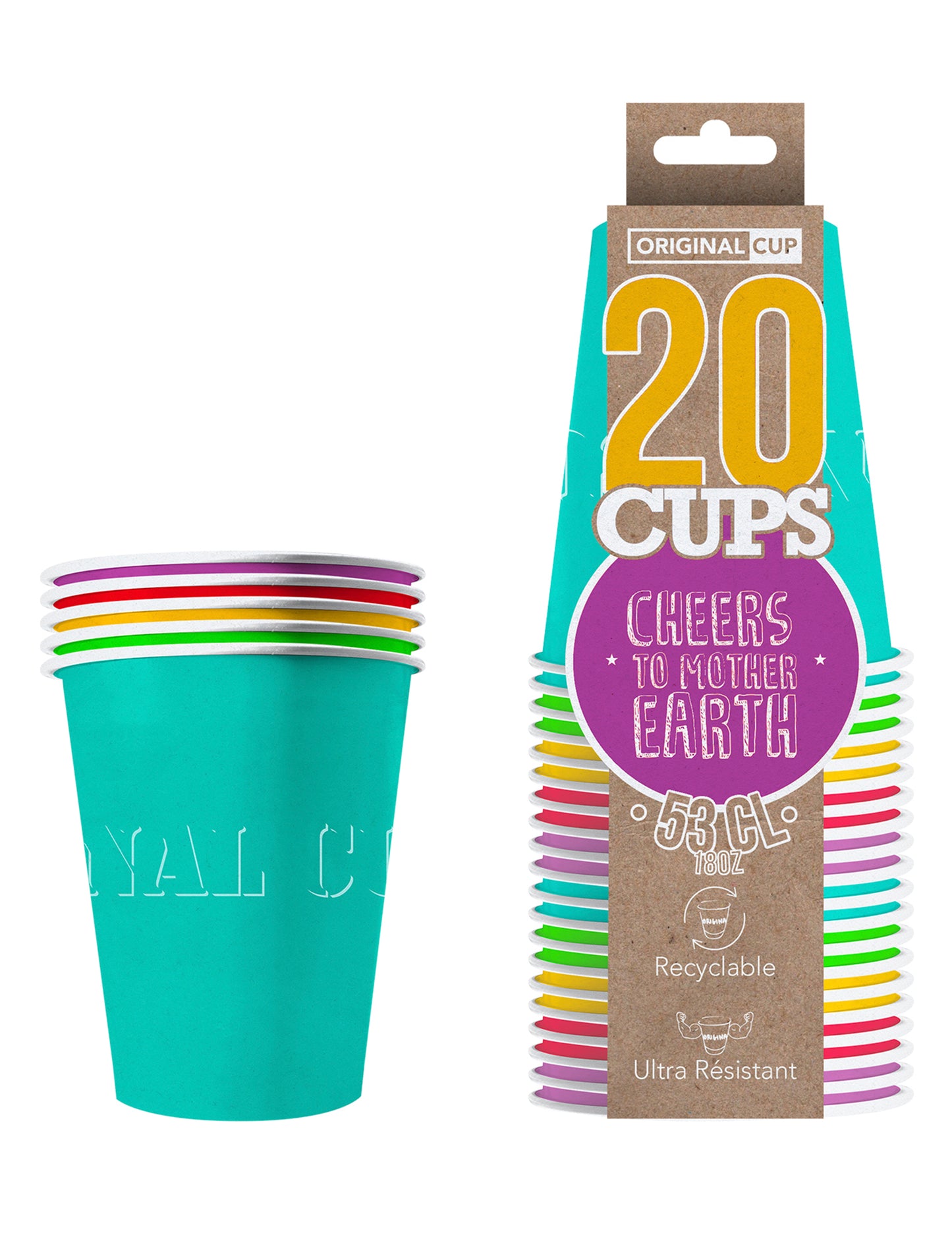 Vue de l'emballage et du pack de gobelets américains carton recyclable Summer
