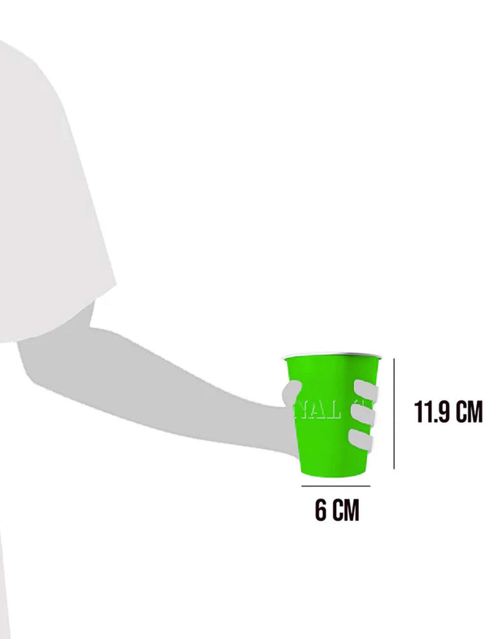 Détail des dimensions des 20 gobelets américains en carton recyclable verts