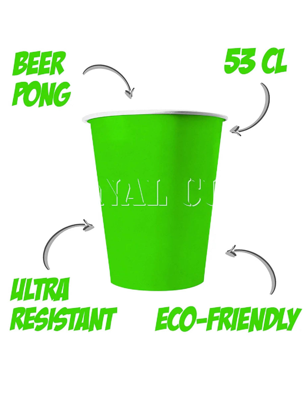 Détail des caractéristiques des 20 gobelets américains en carton recyclable verts