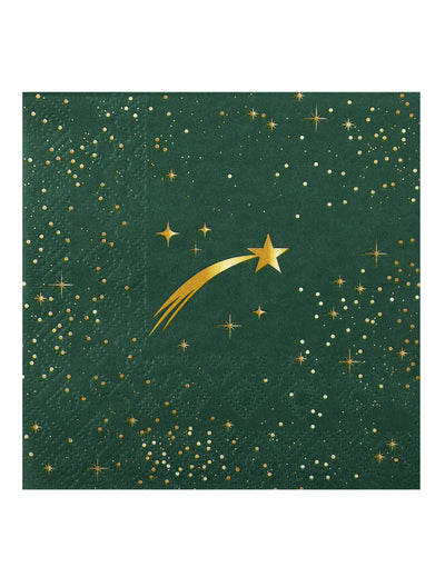 20 servilletas pequeñas Estrella Fugaz verde abeto 25 x 25 cm